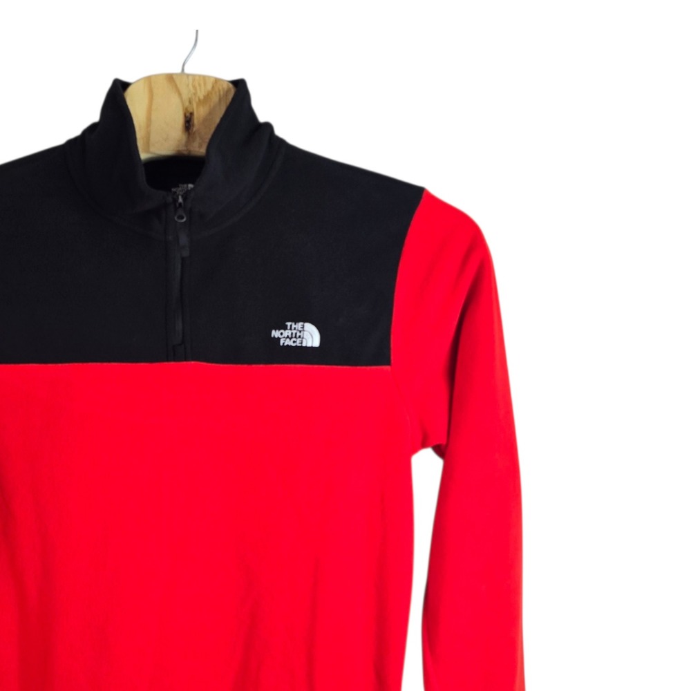 The North Face Mens Quarter Zip Fleece Pullover Red Black Colorblock Large